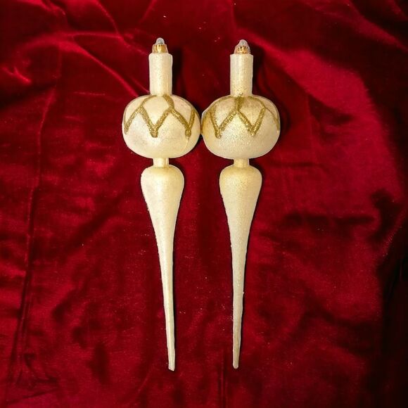 2 LARGE Glass Teardrop Finial Ornaments 12" Christmas Hand Blown Iridescent Vtg. - Picture 1 of 14